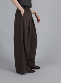 【Et】Twill Gathered Easy Wide Pants