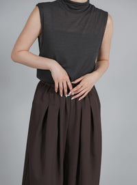【Et】Twill Gathered Easy Wide Pants