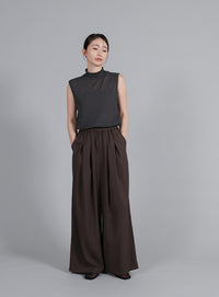 【Et】Twill Gathered Easy Wide Pants