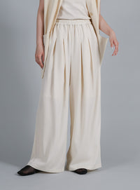 【Et】Twill Gathered Easy Wide Pants