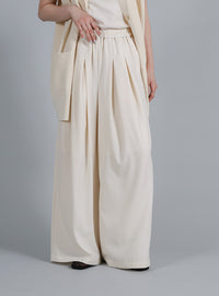 【Et】Twill Gathered Easy Wide Pants
