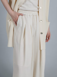 【Et】Twill Gathered Easy Wide Pants