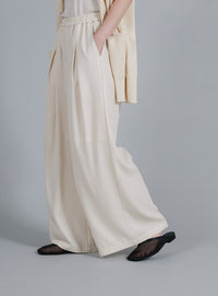 【Et】Twill Gathered Easy Wide Pants