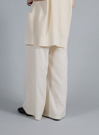【Et】Twill Gathered Easy Wide Pants