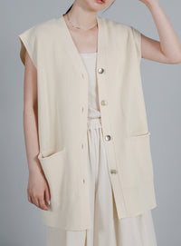 【Et】Twill Gathered Easy Wide Pants