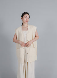 【Et】Twill Gathered Easy Wide Pants
