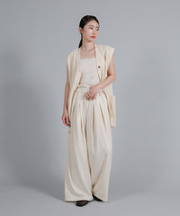 【Et】Twill Gathered Easy Wide Pants