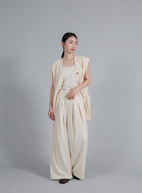【Et】Twill Gathered Easy Wide Pants