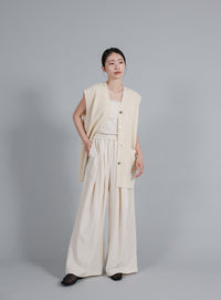 【Et】Twill Gathered Easy Wide Pants