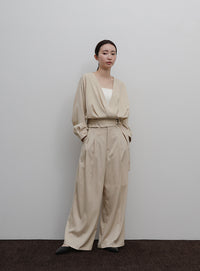 【Et】Two-Tuck Wide Strech Pants