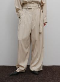 【Et】Two-Tuck Wide Strech Pants