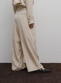 【Et】Two-Tuck Wide Strech Pants