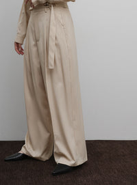 【Et】Two-Tuck Wide Strech Pants