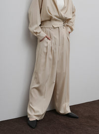 【Et】Two-Tuck Wide Strech Pants