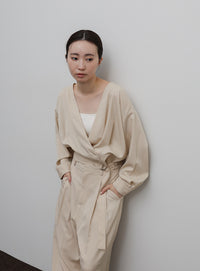 【Et】Two-Tuck Wide Strech Pants