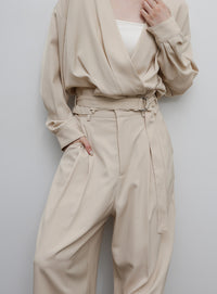 【Et】Two-Tuck Wide Strech Pants