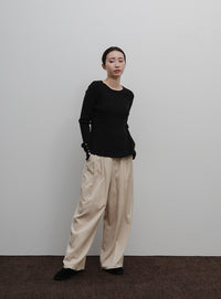 【Et】Two-Tuck Wide Strech Pants