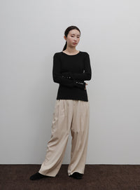 【Et】Two-Tuck Wide Strech Pants