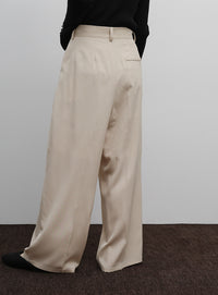 【Et】Two-Tuck Wide Strech Pants