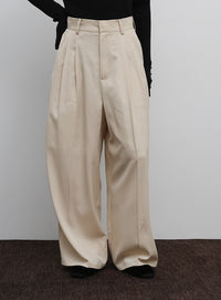 【Et】Two-Tuck Wide Strech Pants
