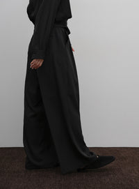 【Et】Two-Tuck Wide Strech Pants