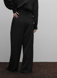 【Et】Two-Tuck Wide Strech Pants