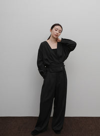 【Et】Two-Tuck Wide Strech Pants