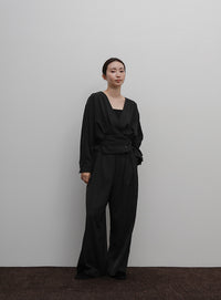 【Et】Two-Tuck Wide Strech Pants