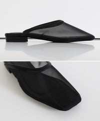【Et】Square-toe Mesh slip-ons
