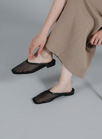 【Et】Square-toe Mesh slip-ons