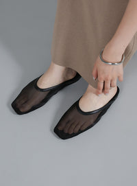 【Et】Square-toe Mesh slip-ons
