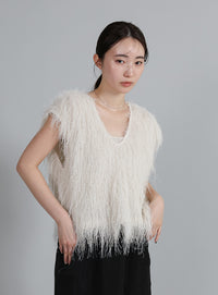 【Et】2WAY feather Short Vest