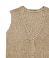 【Et】Linen-touch V-neck vest