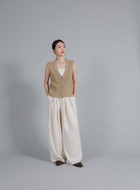 【Et】Linen-touch V-neck vest