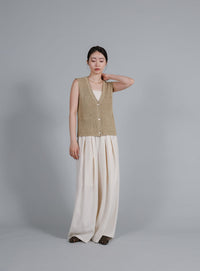 【Et】Linen-touch V-neck vest