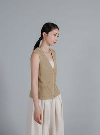 【Et】Linen-touch V-neck vest