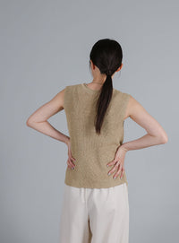 【Et】Linen-touch V-neck vest