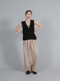 【Et】Linen-touch V-neck vest