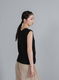 【Et】Linen-touch V-neck vest