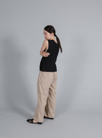 【Et】Linen-touch V-neck vest