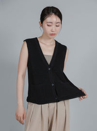 【Et】Linen-touch V-neck vest