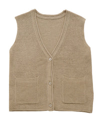 【Et】Linen-touch V-neck vest