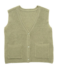 【Et】Linen-touch V-neck vest