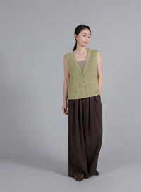 【Et】Linen-touch V-neck vest