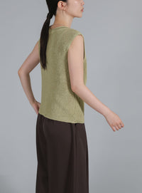【Et】Linen-touch V-neck vest