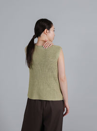 【Et】Linen-touch V-neck vest