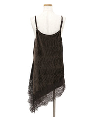 【Et】Lace-Hem Velour Crepe Asymmetry long Camisole