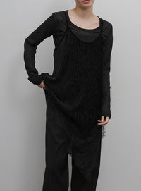 【Et】Lace-Hem Velour Crepe Asymmetry long Camisole