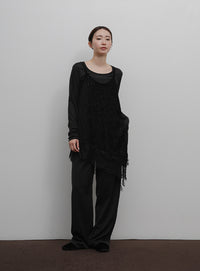 【Et】Lace-Hem Velour Crepe Asymmetry long Camisole