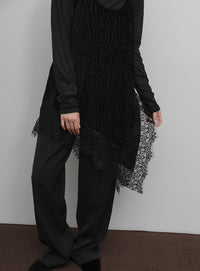 【Et】Lace-Hem Velour Crepe Asymmetry long Camisole